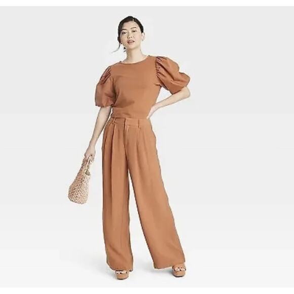 A New Day Brass Trumpet Wide Legged Dress Pant NWT size 8 high waist - Picture 2 of 5